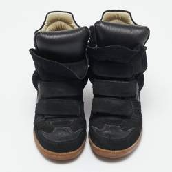 Pre Owned Isabel Marant Black Suede and Leather Bekett Wedge Sneakers Size 36