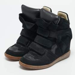 Pre Owned Isabel Marant Black Suede and Leather Bekett Wedge Sneakers Size 36