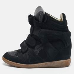 Pre Owned Isabel Marant Black Suede and Leather Bekett Wedge Sneakers Size 36