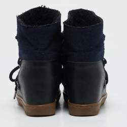 Isabel Marant Black/Blue Leather and Wool Nowles Ankle Boots Size 36
