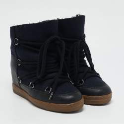 Isabel Marant Black/Blue Leather and Wool Nowles Ankle Boots Size 36