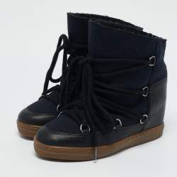 Isabel Marant Black/Blue Leather and Wool Nowles Ankle Boots Size 36