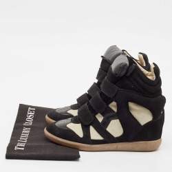 Pre Owned Isabel Marant Black/White Suede and Leather Bekett Wedge Sneakers Size 38