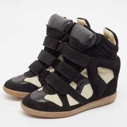 Pre Owned Isabel Marant Black/White Suede and Leather Bekett Wedge Sneakers Size 38