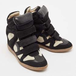 Pre Owned Isabel Marant Black/White Suede and Leather Bekett Wedge Sneakers Size 38