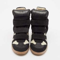 Pre Owned Isabel Marant Black/White Suede and Leather Bekett Wedge Sneakers Size 38