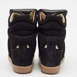 Pre Owned Isabel Marant Black/White Suede and Leather Bekett Wedge Sneakers Size 38