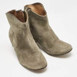 Isabel Marant Olive Green Suede Dicker Ankle Boots Size 37