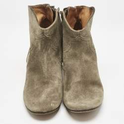 Isabel Marant Olive Green Suede Dicker Ankle Boots Size 37