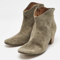 Isabel Marant Olive Green Suede Dicker Ankle Boots Size 37