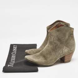 Isabel Marant Olive Green Suede Dicker Ankle Boots Size 37