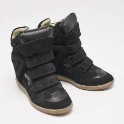 Pre Owned Isabel Marant Black Suede Leather Bekett Wedge High Top Sneakers Size 38