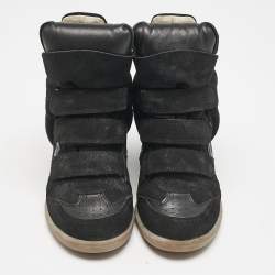 Pre Owned Isabel Marant Black Suede Leather Bekett Wedge High Top Sneakers Size 38