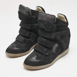Pre Owned Isabel Marant Black Suede Leather Bekett Wedge High Top Sneakers Size 38