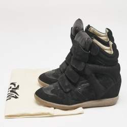 Pre Owned Isabel Marant Black Suede Leather Bekett Wedge High Top Sneakers Size 38