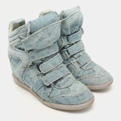 Pre Owned Isabel Marant Faded Blue Denim Wedge Sneakers Size 40