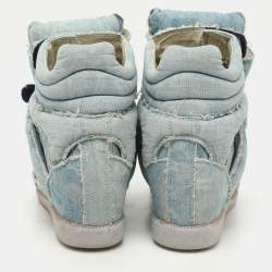 Pre Owned Isabel Marant Faded Blue Denim Wedge Sneakers Size 40