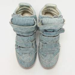 Pre Owned Isabel Marant Faded Blue Denim Wedge Sneakers Size 40