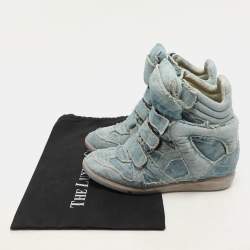 Pre Owned Isabel Marant Faded Blue Denim Wedge Sneakers Size 40