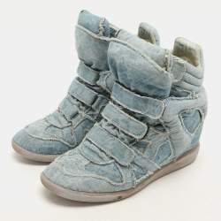 Pre Owned Isabel Marant Faded Blue Denim Wedge Sneakers Size 40