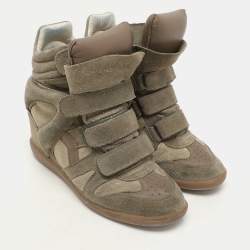 Pre Owned Isabel Marant Khaki Suede Bekett Wedge Sneakers 40