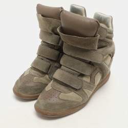 Pre Owned Isabel Marant Khaki Suede Bekett Wedge Sneakers 40