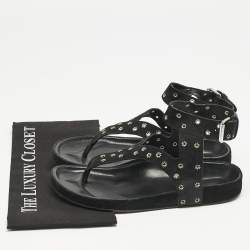 Isabel Marant Black Suede Elwina Ankle Strap Flat Sandals Size 41