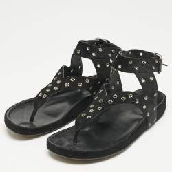 Isabel Marant Black Suede Elwina Ankle Strap Flat Sandals Size 41