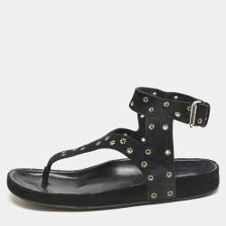 Isabel Marant Black Suede Elwina Ankle Strap Flat Sandals Size 41