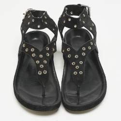 Isabel Marant Black Suede Elwina Ankle Strap Flat Sandals Size 41