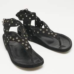 Isabel Marant Black Suede Elwina Ankle Strap Flat Sandals Size 41