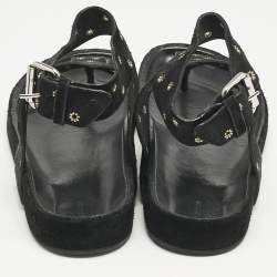Isabel Marant Black Suede Elwina Ankle Strap Flat Sandals Size 41