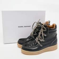Isabel Marant Black Leather Alpica Ankle Length Boots Size 37