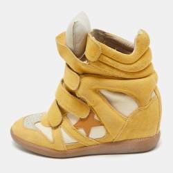 Isabel Marant Yellow Suede and Leather Bekett Wedge Sneakers Size 38