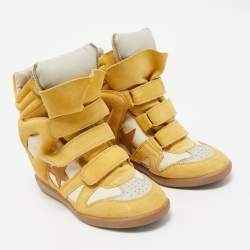 Isabel Marant Yellow Suede and Leather Bekett Wedge Sneakers Size 38