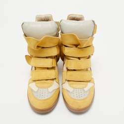 Isabel Marant Yellow Suede and Leather Bekett Wedge Sneakers Size 38