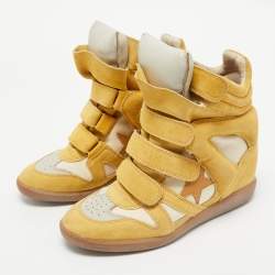 Isabel Marant Yellow Suede and Leather Bekett Wedge Sneakers Size 38