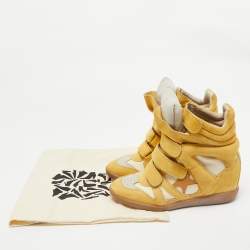 Isabel Marant Yellow Suede and Leather Bekett Wedge Sneakers Size 38