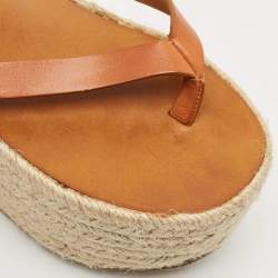Isabel Marant Tan Leather Ankle Wrap Platform Espadrille Sandals Size 37