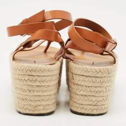 Isabel Marant Tan Leather Ankle Wrap Platform Espadrille Sandals Size 37