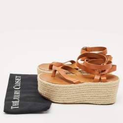 Isabel Marant Tan Leather Ankle Wrap Platform Espadrille Sandals Size 37