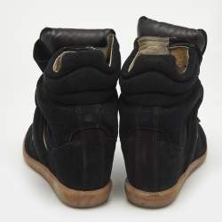 Isabel Marant Black Suede and Leather Bekett Wedge Sneakers Size 37