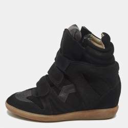 Isabel Marant Black Suede and Leather Bekett Wedge Sneakers Size 37