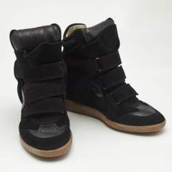 Isabel Marant Black Suede and Leather Bekett Wedge Sneakers Size 37