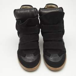 Isabel Marant Black Suede and Leather Bekett Wedge Sneakers Size 37
