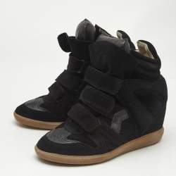 Isabel Marant Black Suede and Leather Bekett Wedge Sneakers Size 37