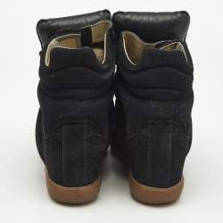Pre Owned Isabel Marant Black Suede and Leather Bekett Wedge Sneakers Size 39