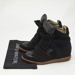 Pre Owned Isabel Marant Black Suede and Leather Bekett Wedge Sneakers Size 39