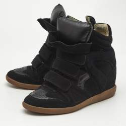 Pre Owned Isabel Marant Black Suede and Leather Bekett Wedge Sneakers Size 39