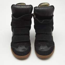 Pre Owned Isabel Marant Black Suede and Leather Bekett Wedge Sneakers Size 39